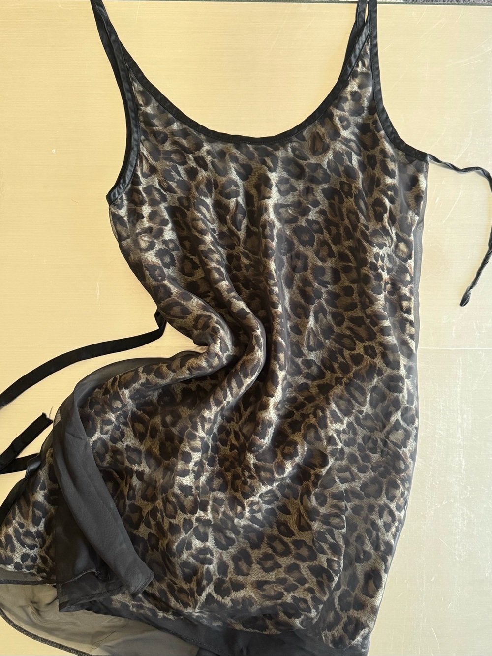 Leopard Print Satin Slip Dress - Black/Brown